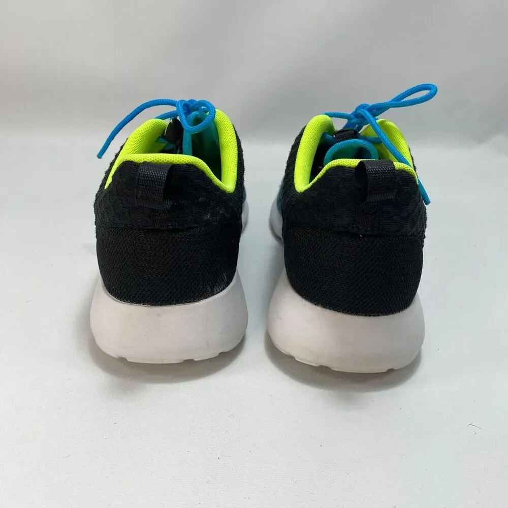 Nike Roshe Run Sneakers Womens 8 Black Current Blue Leopard Running Workout Gym